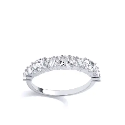 (M) Jewelco London Sterling Silver CZ Baguette Half Eternity Ring Eternity Ring - GVR957