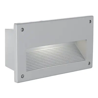 IP44 Recessed Outdoor Wall Light Silver Cast Aluminium x 40W E14 Bulb