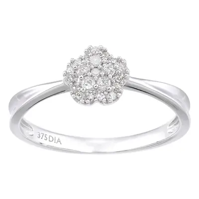 (K) Jewelco London 9ct White Gold Women Round Diamond Engagement Halo Ring