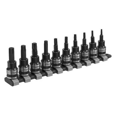 10pc PREMIUM TRX Star Socket Bit Set - 3/8" Square Drive T10 to T50 TORX Knurled