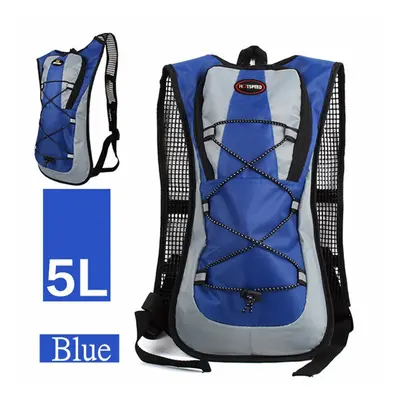 (Blue) 5L Running Hydration Backpack Rucksack 2L Straw Water Bladder Bag For Hiking Climbing