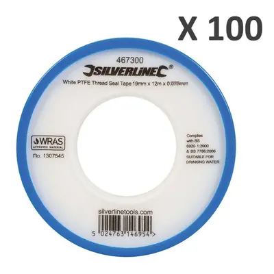 Silverline White PTFE Tape x100 Threaded Seal Water Plumbing Tape 12mmx12m WRAS