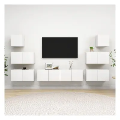 vidaXL TV Cabinet Set Piece White Chipboard Hanging TV Cabinet Hifi Set