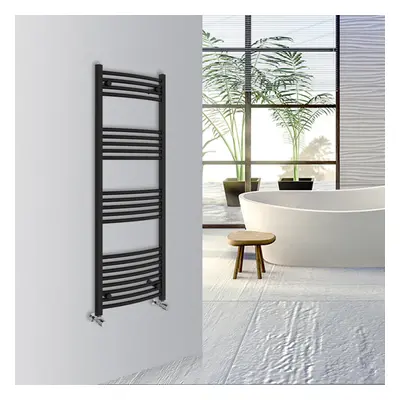 (Black, 1400x500mm) Warmehaus Curved Bathroom Heated Towel Rail Warmer Radiator Central Heating