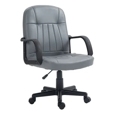 HOMCOM PU Leather Office Chair Swivel Home Mid-Back Computer Desk Chair, Grey