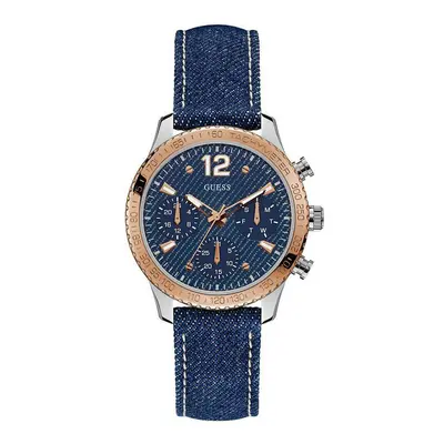 Guess W1057L1 Two Tone Stainless Steel Blue Leather Strap Ladies Watch