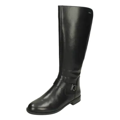 (UK 4, Black) Ladies Clarks Zip Up Knee High Leather Boots Mint Treat - D Fit