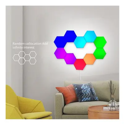 (Pure White, US Plug) 6pcs/10pcs RGB Colorful Honeycomb Light Touch Light Hexagonal Wall Light Q