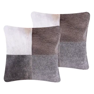 Set of Cushions NELLAD Leather x cm Patchwork Grey