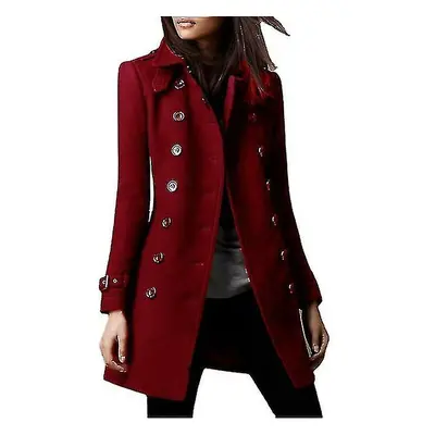 (Women's Military Style Stand Collar Woolen Coat Double Breasted Woolen Blends Coat) Women's Mil