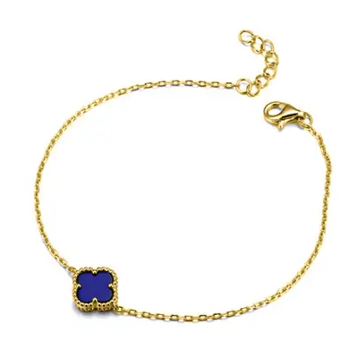 Jewelco London 14k Gold-plated Silver Blue Clover Agate Bead Edge Lucky Charm Chain Bracelet 7-8