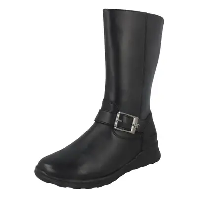 (UK 12.5 Child, Black) Girls Clarks Mid Calf Boots Mariel Star - G Fit