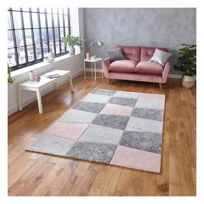 (160x220cm) Brooklyn Modern in Grey Pink Check Thick Soft Mats