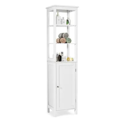 Bathroom Floor Cabinet 3-Tier Narrow Tower Organizer W/ Adjustable Shelves & Door