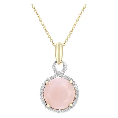 Jewelco London 9ct Yellow Gold Round 8pts Diamond Round 1.25ct Opal Cocktail Pendant Necklace in