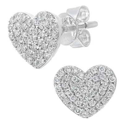 Jewelco London 18ct White Gold Round 1/4ct Diamond Heart Stud Earrings - DE1AXL514-18KW