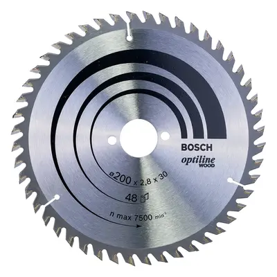 Bosch Optiline Wood Circular Hand Saw Blade, 200mm x 2.8mm x 30mm, Teeth, Silver