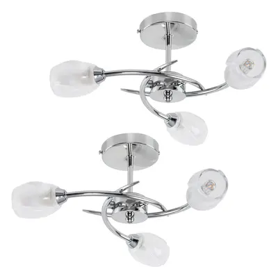 Pair of - Modern Chrome Way Ceiling Lights with Frosted Glass Shades