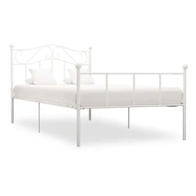 vidaXL Bed Frame White Metal 90x200cm Elegant Classic Base Bedroom Furniture