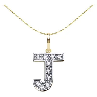 Jewelco London Solid 9ct Yellow and White Gold Cubic Zirconia 15mm San Serif Block Font Initial 