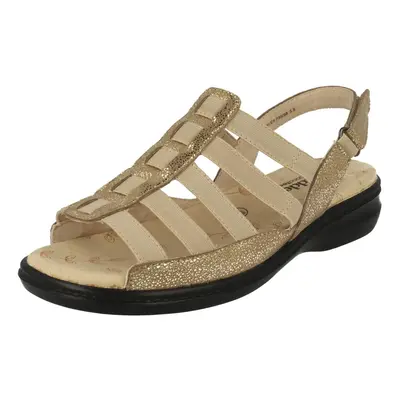 (UK 5.5, Sparkle Gold (Gold)) Ladies Padders Wide Fit Strappy Sandals Lesley - 3E Fit