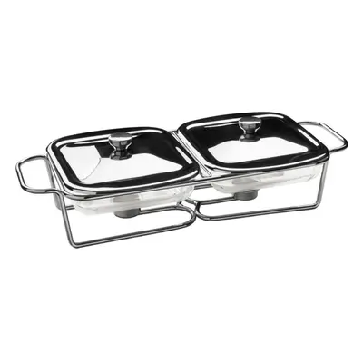 Twin Food Warmer Ltr Marinex Glass Dishes Stainless Steel 12x49x20cm