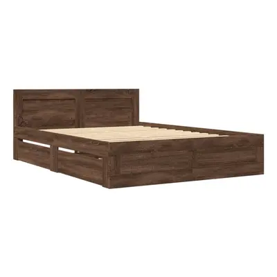 vidaXL Bed Frame with Headboard Bed Base Brown Oak 120x200 cm Engineered Wood