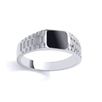 (Y) Jewelco London Mens Sterling Silver Black Onyx Square Signet Ring With Watch Strap Signet Ri