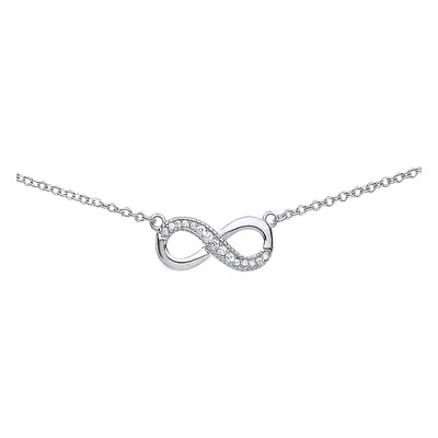 Jewelco London Ladies Sterling Silver Cubic Zirconia Infinity Pave Charm Necklace inch - GVK102