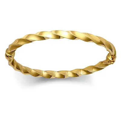 Jewelco London Ladies 9ct Yellow Gold Square Tube Ribbon Liquorice Twist 5mm Bangle Bracelet - J