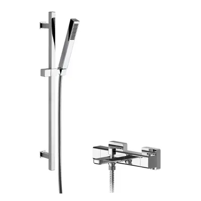 Empire Wall Mount Thermostatic Bath Shower Mixer Tap with Square Slide Rail Kit - Chrome - Balte