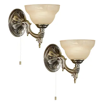 2 PACK Wall Light Colour Bronzed Shade Champagne Glass Alabaster Bulb E14 1x40W