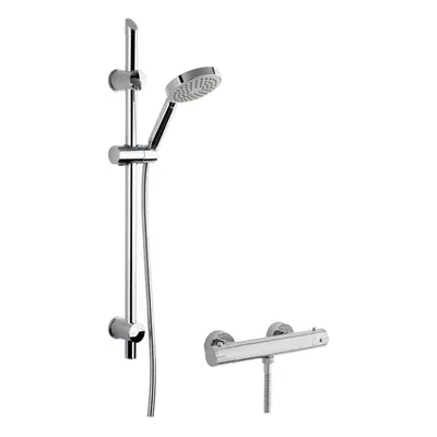 Round Thermostatic Minimalist Bar Valve and Water Saving Slide Rail Kit Shower Bundle - Chrome -