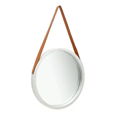 vidaXL Wall Mirror with Strap cm Silver Hanging Mirror Bathroom Mirror