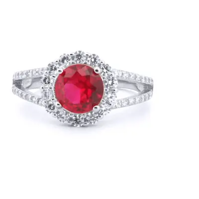 (Q) Jewelco London Silver Rhodium CZ Set Round Cluster Ruby Red Centre - ARN188R