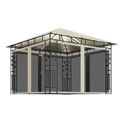 vidaXL Gazebo with Mosquito Net &LED String Lights 3x3x2.73 m Cream g/mÂ²