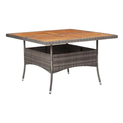 Outdoor Dining Table Grey Poly Rattan and Solid Acacia Wood