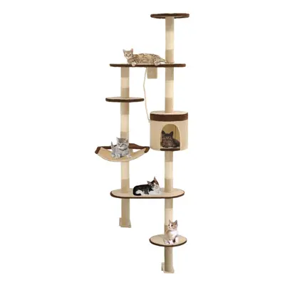 vidaXL Cat Tree with Sisal Scratching Posts Wall Mounted 194cm Beige and Brown