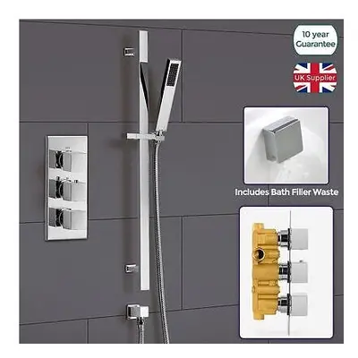 Concealed Way Thermostatic Shower Mixer Handset Slider Rail Bath Filler | Rose