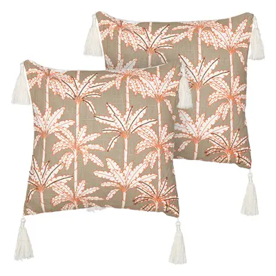 Set of Cotton Cushions Palm Tree Motif x cm Multicolour MELOBESIA