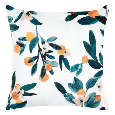 Velvet Cushion Leaf Pattern x cm White and Green KNAUTIA