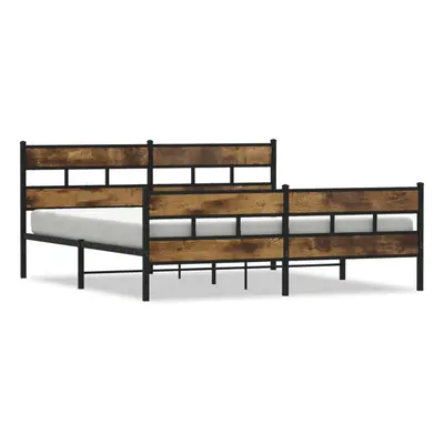 vidaXL Metal Bed Frame without Mattress Home Bed Base Smoked Oak 183x213 cm