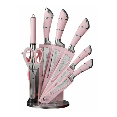 Stainless Steel Kitchen Knife Block Set, - Pieces Knife Set, Ultra Sharp Knife Set (PINK KNIFE 9