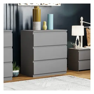 (Grey) Denver Drawer Bedside Chest Side Garment Cabinet