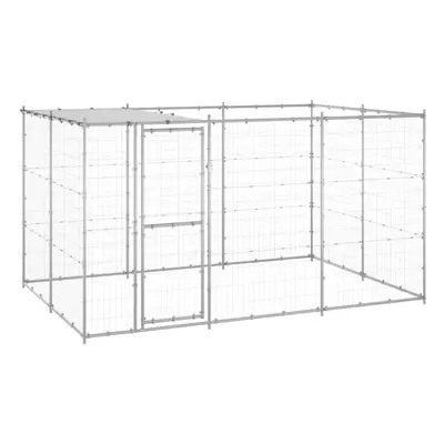 vidaXL Outdoor Dog Kennel Galvanised Steel with Roof 7.26 m? Patio Dog Cage