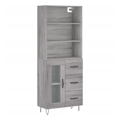 (grey sonoma, glass door drawers) vidaXL Highboard Sideboard Cupboard Side Cabinet Grey Sonoma E