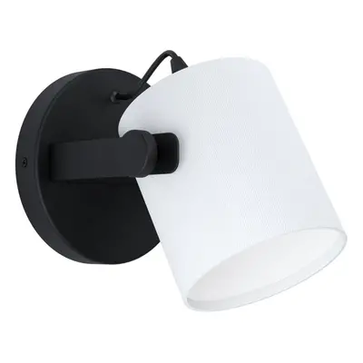 LED Wall Light / Sconce Black Steel & White Fabric Shade x 28W E27 Bulb