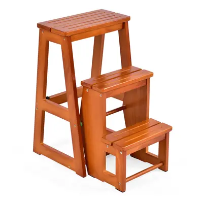 3 Tier Step Stool Wood Indoor Folding Stepladder Shelf for Adults Kids