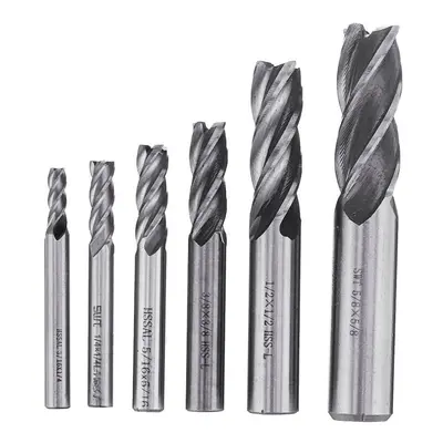 6pcs 3/16-5/8" Imperial Milling Cutter Set High Speed Steel CNC Milling Bit Spiral End Mill Cutt