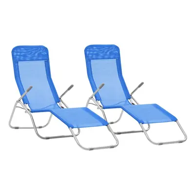 vidaXL 2x Folding Sun Loungers with Swing Frame Textilene Blue Daybed Recliner